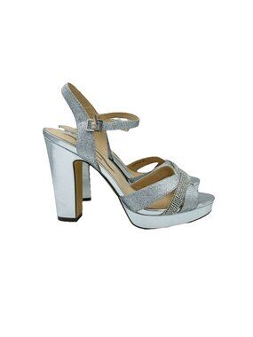 Nina Shoes Womens Size 7.5 M Silver Glitter Rhinestone Block High Heels Platform